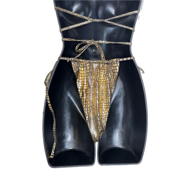 New Small Metallic Gold Fully Adjustable Bikini Swimsuit Set‎ Triangle Padded - Picture 6 of 7